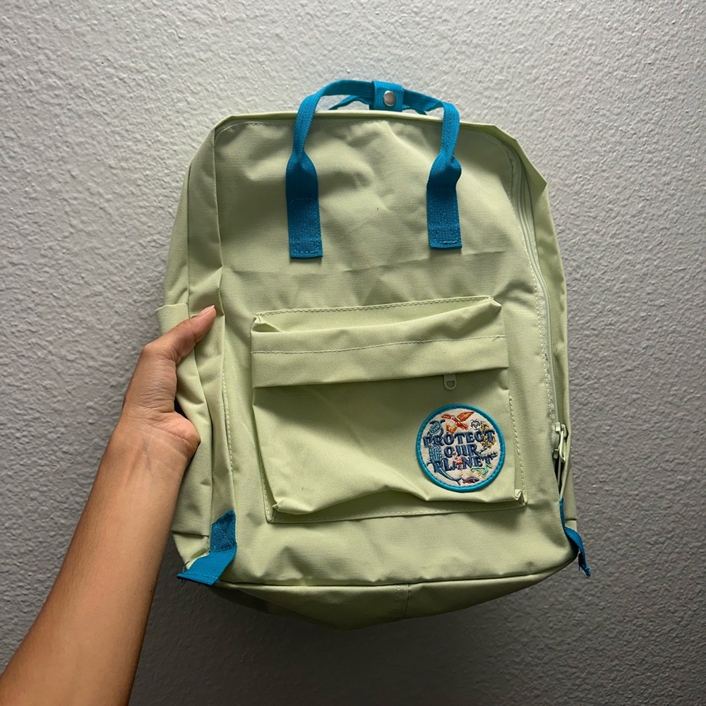 Fjallraven Backpack in Light Green and Blue